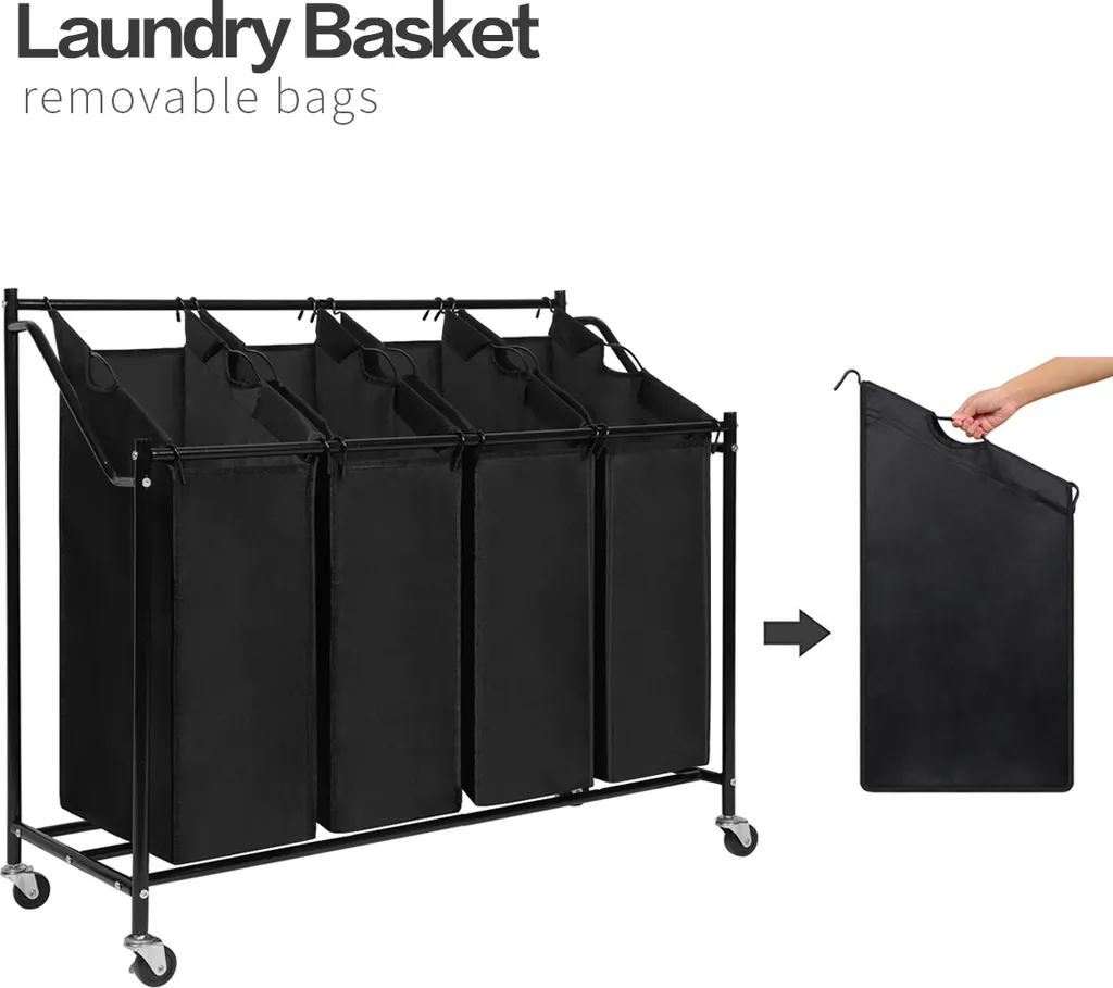 Bac à Linge avec Roulettes Freinées et 4 Compartiments de Tri Facile