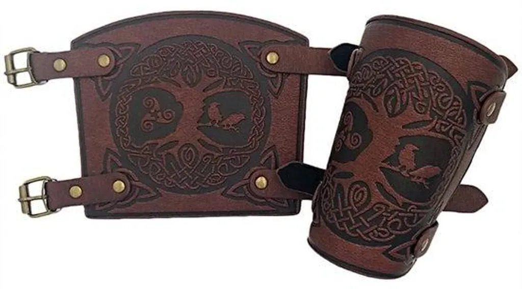 Manchettes en cuir PU médiévales marron - Protection de bras GN et JDR