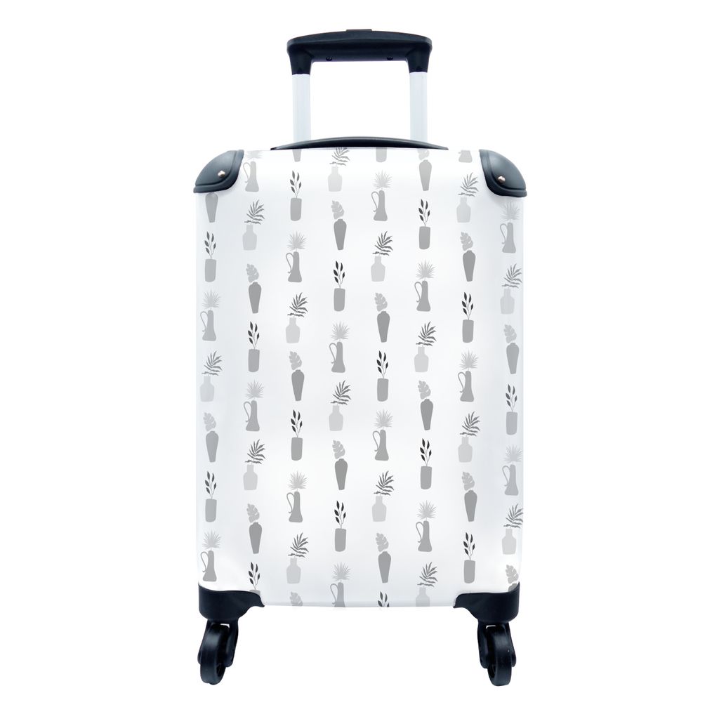 MuchoWow Koffer Handgepäck Trolley Rollkoffer Kleine Reisekoffer mit 4 Rollen - Hintergrund - Schwarz - Weiß - Cabin Size < 55x40x23 cm & 55x40...