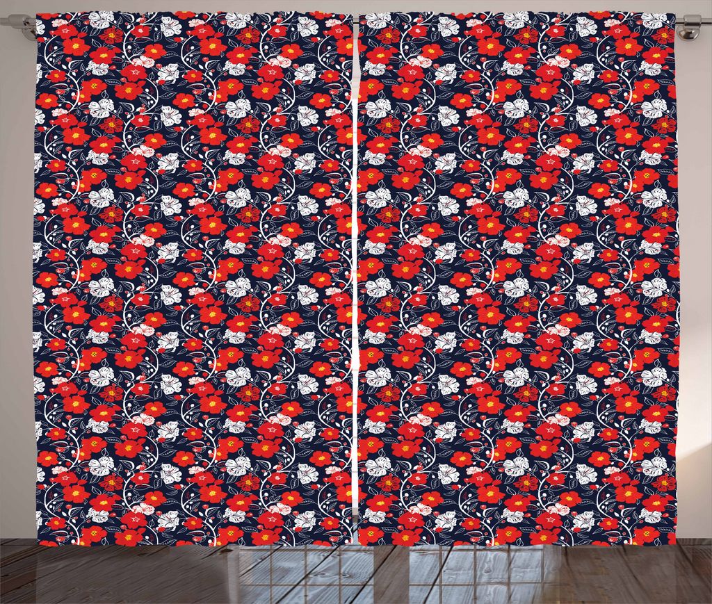 ABAKUHAUS Frühling Rustikaler Vorhang, Bunte Stil Petals, Wohnzimmer Universalband Gardinen mit Schlaufen und Haken, 280 x 175 cm, Zinnoberrot Dun...
