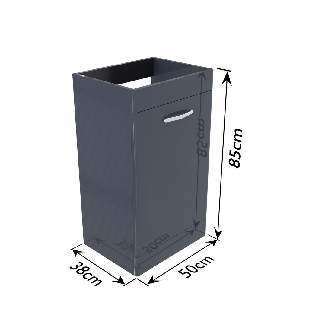OMEBLE freistehender Waschtischunterschrank 50 cm, Grau Hochglanz lackiert, Badezimmerschrank in Grau