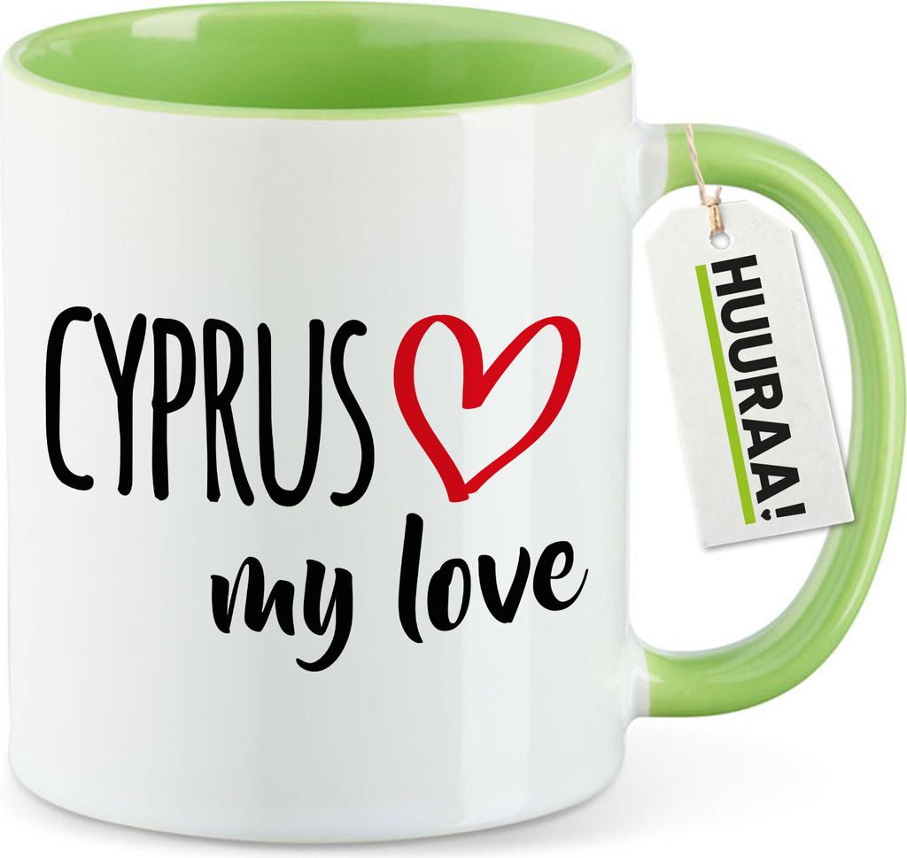 Huuraa Kaffeetasse Cyprus my love 330ml Grün Keramik Kaffeebecher Geschenkidee