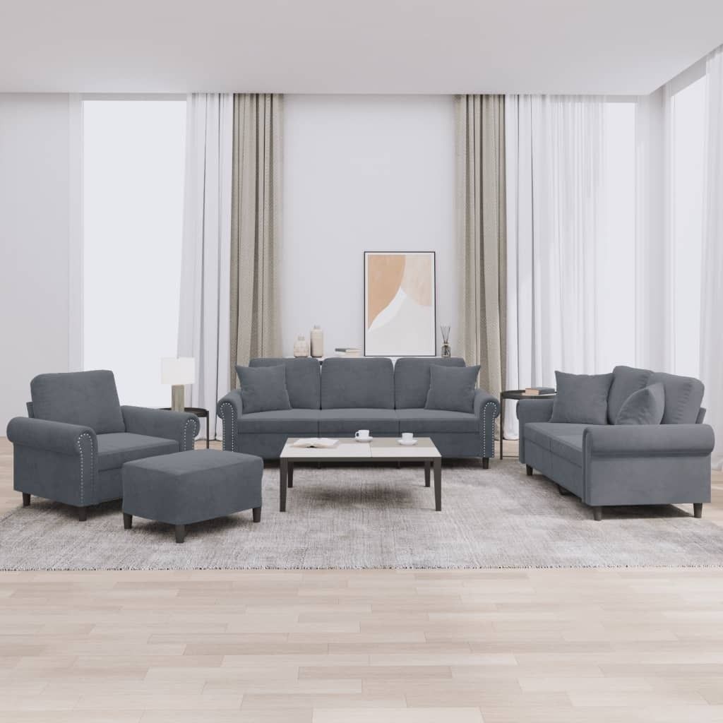 Maison Exclusive - 4-tlg. Sofagarnitur mit Kissen Dunkelgrau Samt