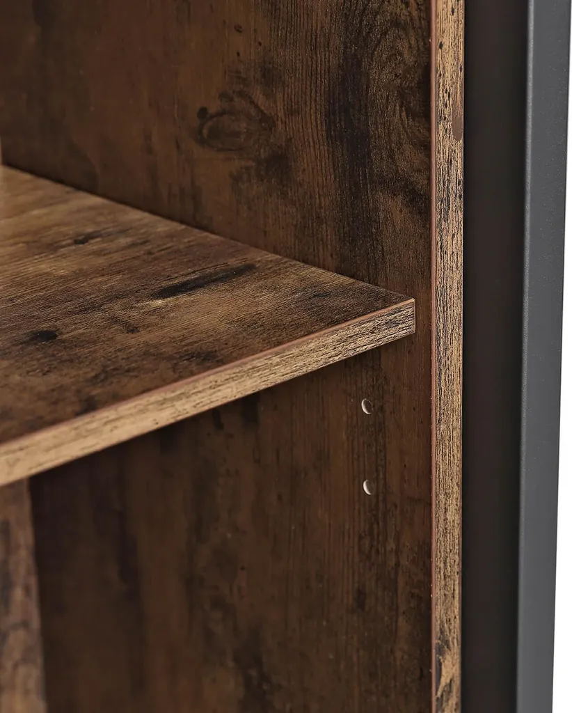 Buffet bas industriel avec porte à lamelles en métal noir et bois foncé - 5