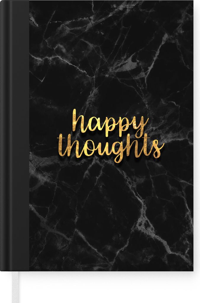 MuchoWow Notizbuch Tagebuch Haushaltsbuch Notebook A5 Zitate - Glücklich - Gold - Schwarz - Notizblock - Notizheft - Notebook - Schreibblock - P...