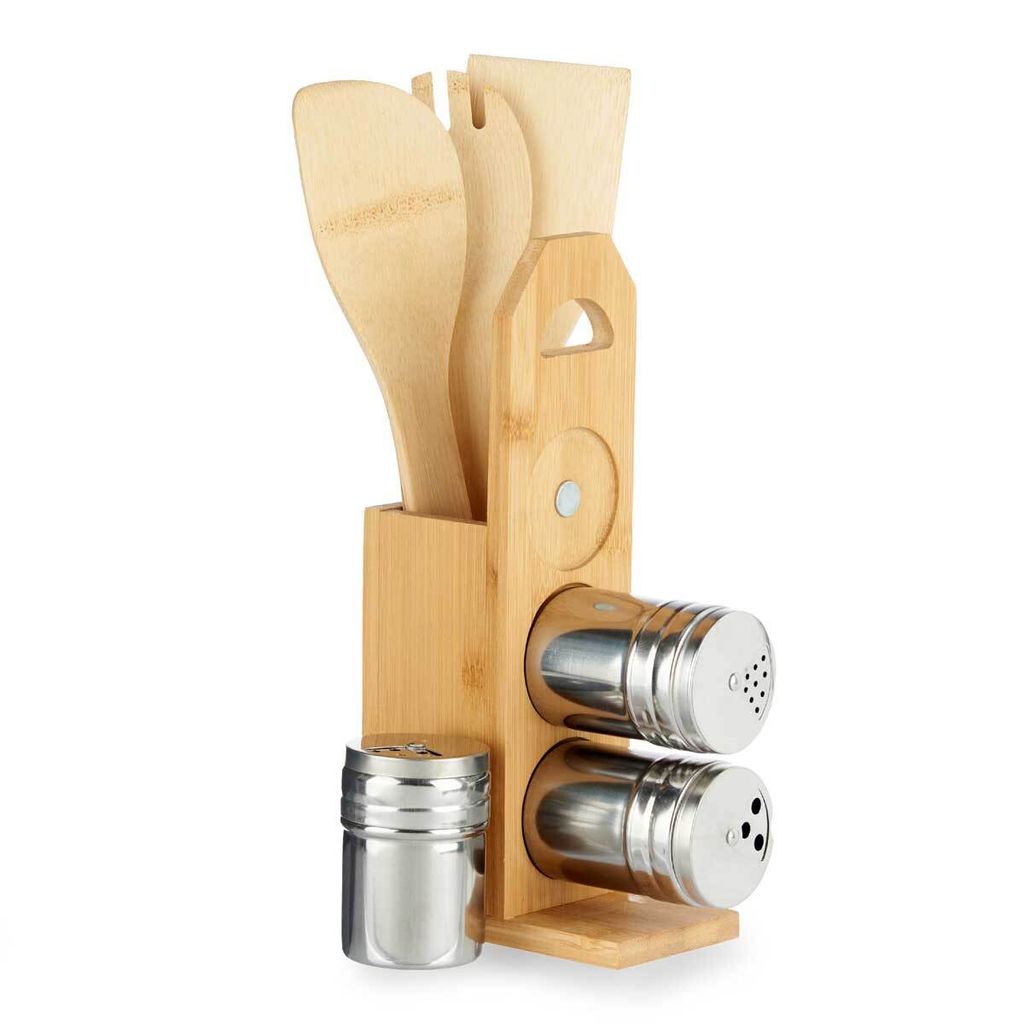 Küchenzubehör Set mit Ständer und Gewürzdosen aus Metall