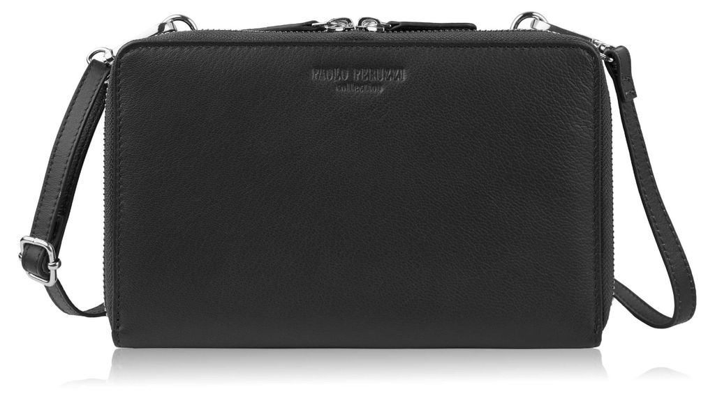 Damen kleine Leder Schulter Clutch Handtasche schwarz mit Silber Hardware Paolo Peruzzi KV-02-BLS