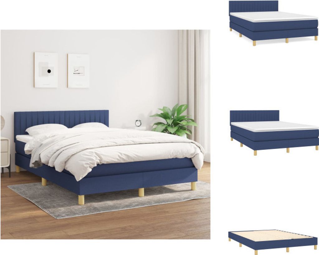 vidaXL Boxspringbett mit Matratze Blau 140x190 cm Stoff - Betten & Bettgestelle
