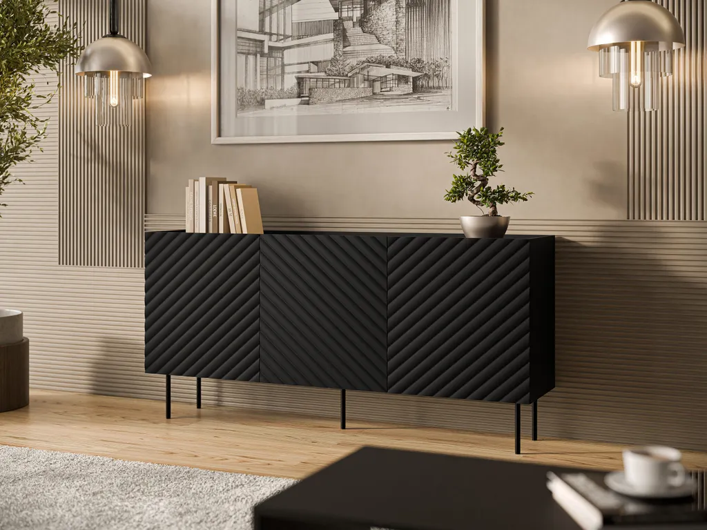 Meuble de Rangement Salon Noir 165cm Lucca pour un Intérieur Organisé