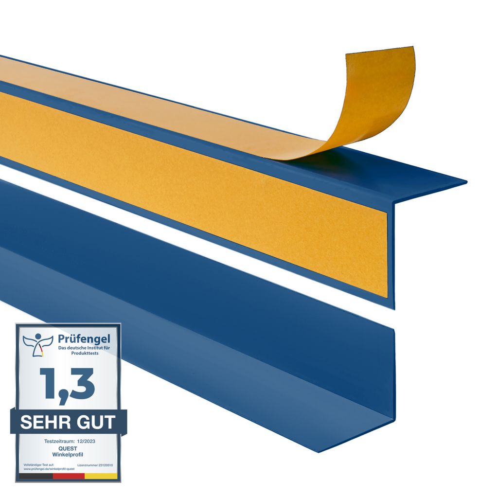 Winkelprofil Selbstklebend QUEST 15x15 mm, Hart-PVC Kantenschutzprofil, Winkelleiste für Innenecken, L-Form, KTZ, blau, 150 cm