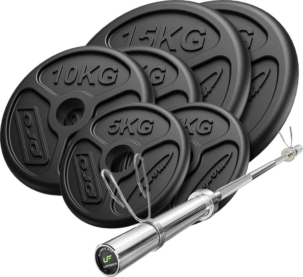 Set 75kg | olympische Langhantelstange 180 cm + Hantelscheiben 2x15kg, 2x10kg, 2x5kg - Marbo Sport