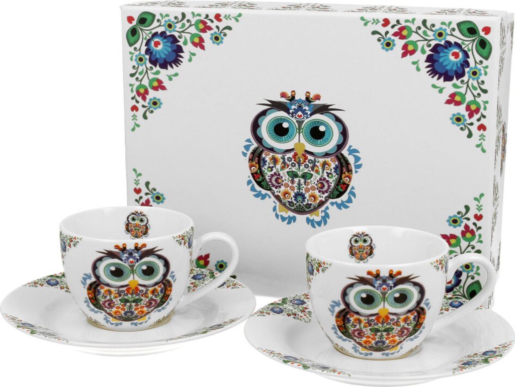 DUO ETNO 2er-Set Espressotassen 90 ml OWL mit Untertassen, Produktbild 