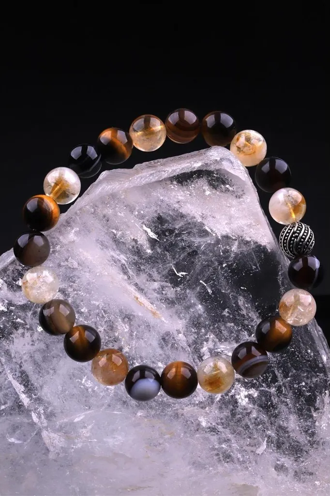 Bracelet en Argent 925 et Pierres Naturelles Citrine et Œil-de-Tigre