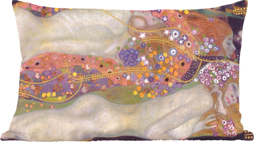 MuchoWow Zierkissen Sofakissen Wohnzimmer Dekokissen 50x30 cm Wasserschlangen II - Gemälde von Gustav Klimt - Wohnzimmerdekoration - Polster mit...