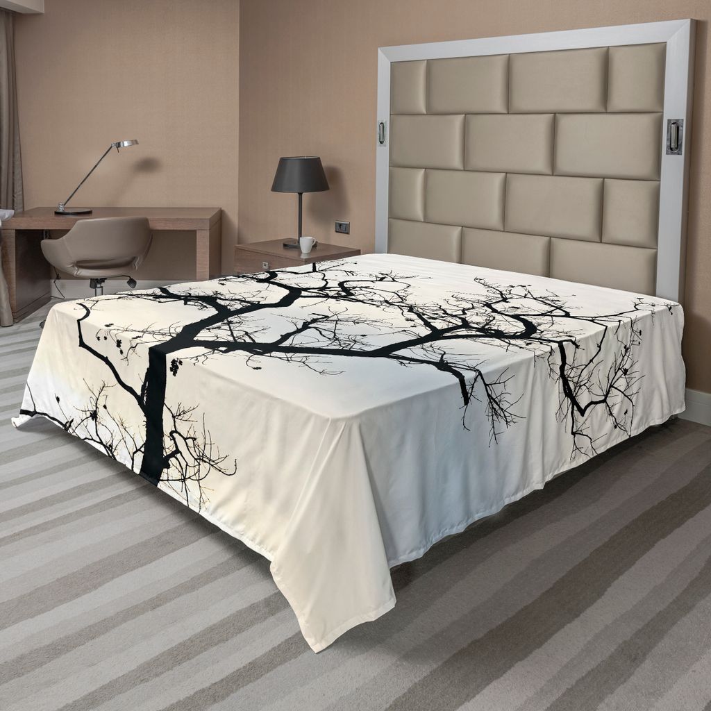 ABAKUHAUS Wald Bettlaken, Fall-Baum-schwarze Niederlassungen Kunstdruck Schwarzweiss-Themed Silhouette Illustration, weiches bequemes oberes Bettla...