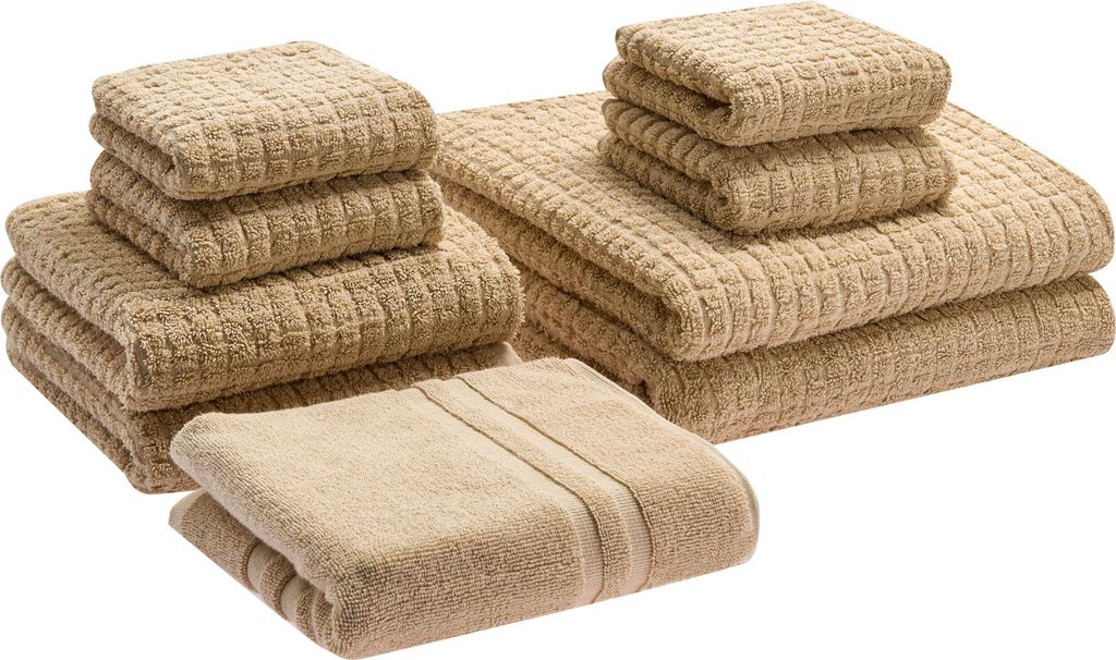 BELIANI Badehandtuch Set mit Badematte 9-teilig Sandbeige Baumwolle Frottee Handtücher in verschiedenen Größen Badteppich Bad Ausstattung Access...