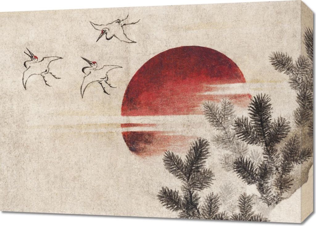 Bild 70x50cm Vögel und Sonnenuntergang Katsushika Hokusai Vintage für das Wohnzimmer