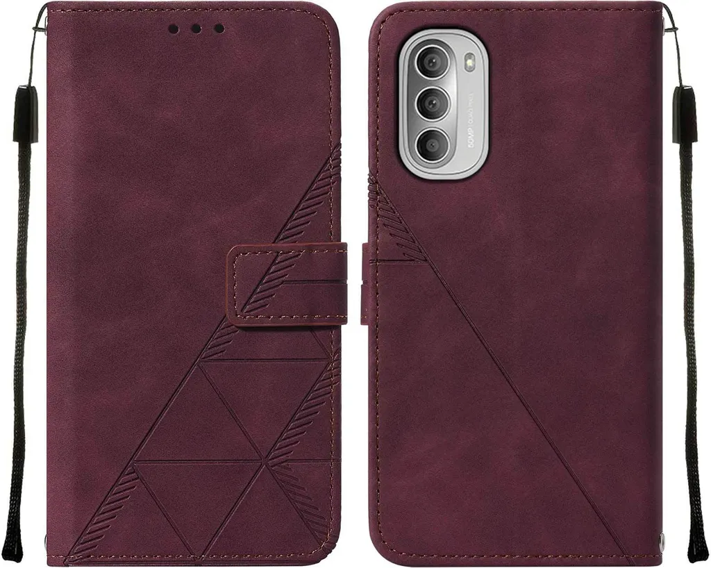 Cover Moto G51 5G Rossa: Portafoglio e Stand con Goffratura Chic