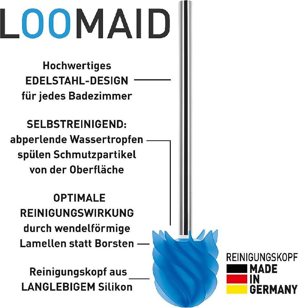 WC-Bürstengarnitur Loomaid edelstahl/blau mit Silikonkopf Produktbild 3
