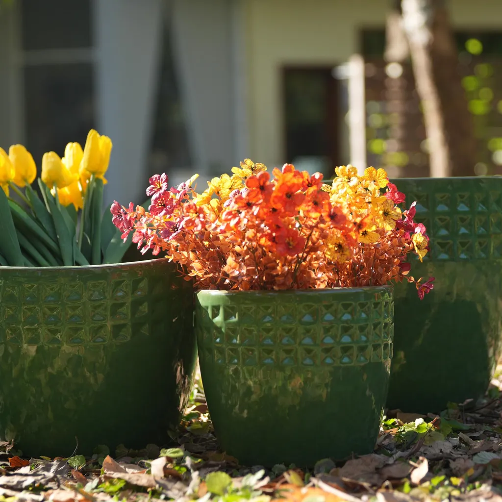 Pots de fleurs respirants en céramique verte faits main - Set de 3 pots - 5