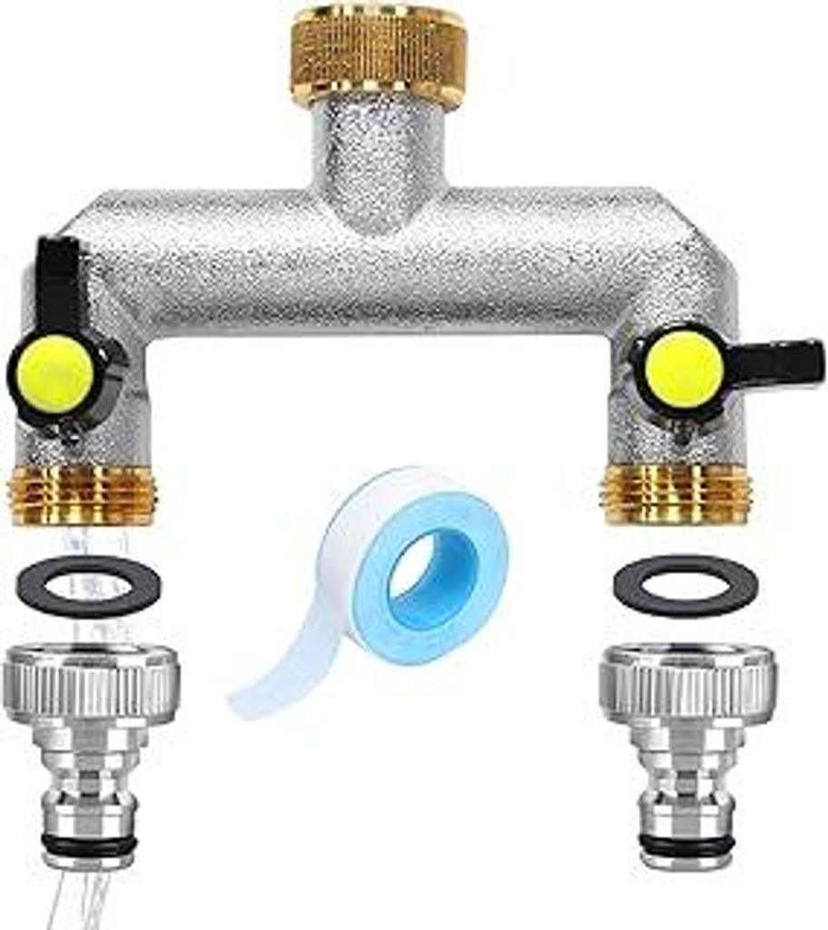 2 Wege Verteiler Wasser 3/4 zoll, Wasserhahn Wasserverteiler Messing, Wasserverteiler 2 Fach, Wasserhahn Wasserverteiler mit individuellem Absperrh...