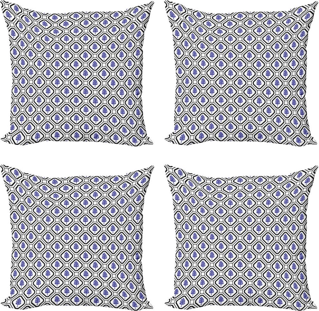 ABAKUHAUS Geometrisch Kissenbezug Set (4 Stück), Rhombus Blätter Folkloric, Moderner Doppelseitiger Digitaldruck, 60 cm x 60 cm, Indigo Koksgraue