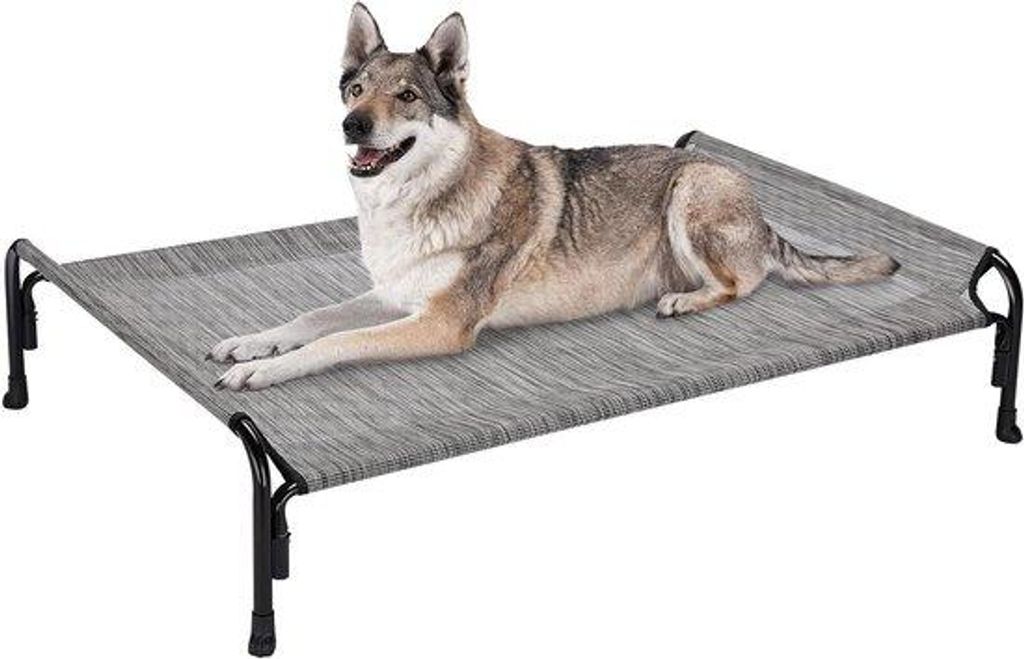 Erhöhtes Hundebett, groß, kauwbeständig, atmungsaktiv, schwarz/silber