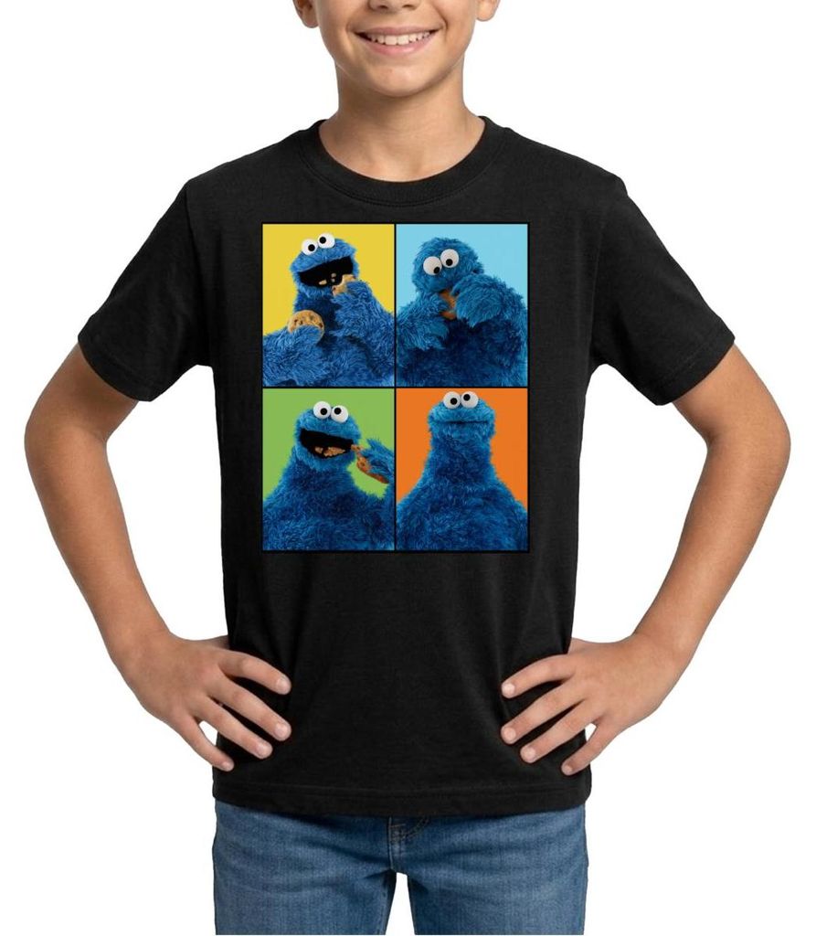 Spreadshirt Sesamstraße Krümelmonster Posen Teenager T-Shirt, 134/146 (9-11 Jahre), Schwarz