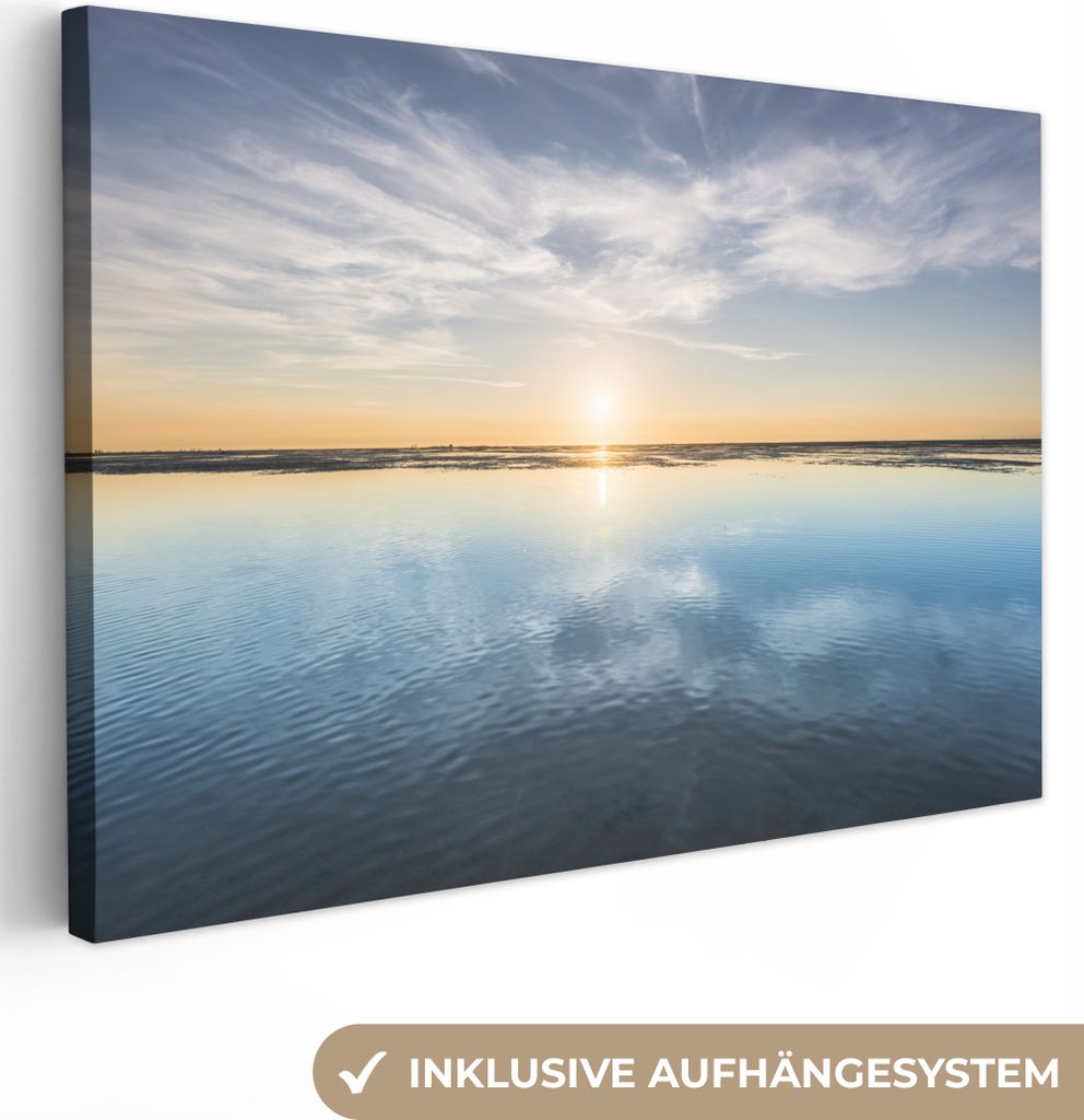 OneMillionCanvasses - Leinwandbilder - 150x100 cm, Meer - Wolken - Sonne, Wandbilder Kunstdruck Wanddekoration
