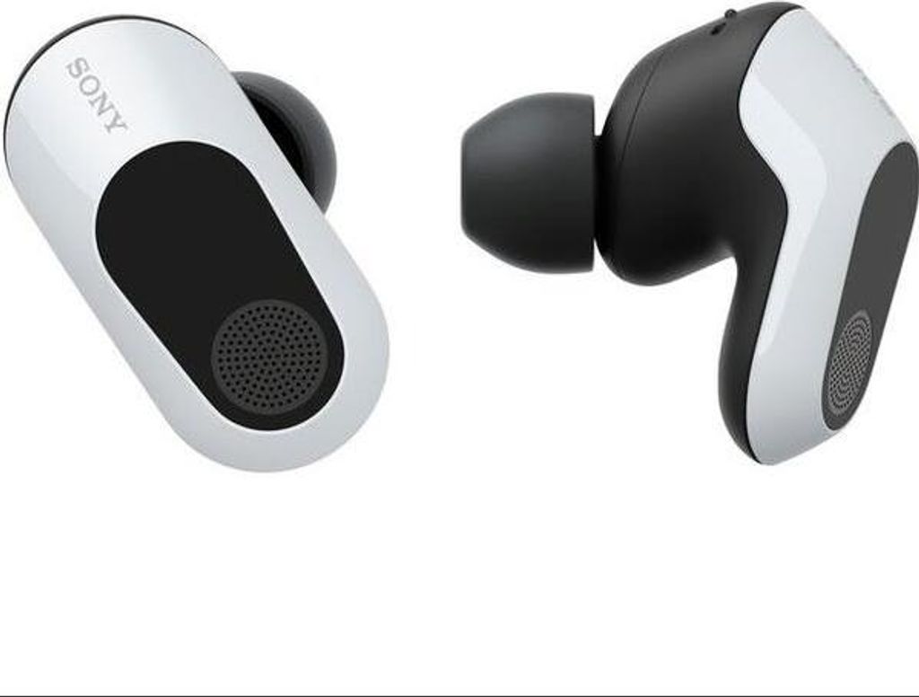 Two white and black Sony Inzone Buds wireless gaming earbuds are shown against a white background.