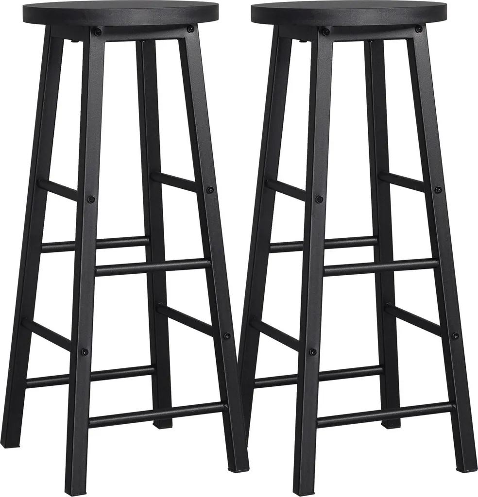 Set 2 Sgabelli Neri 71cm per Cucina e Bar | Struttura Inox e MDF - 1
