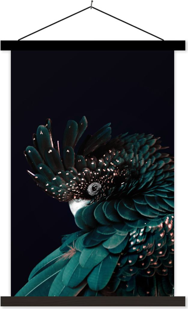 MuchoWow Textilposter Kakadu - Vogel - Schwarz 60x90 cm mit schwarzem Rahmen - Poster Wohnzimmer