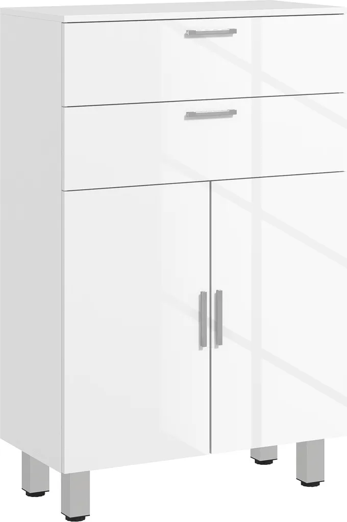 Armoire de toilette blanche avec étagères réglables et 2 tiroirs