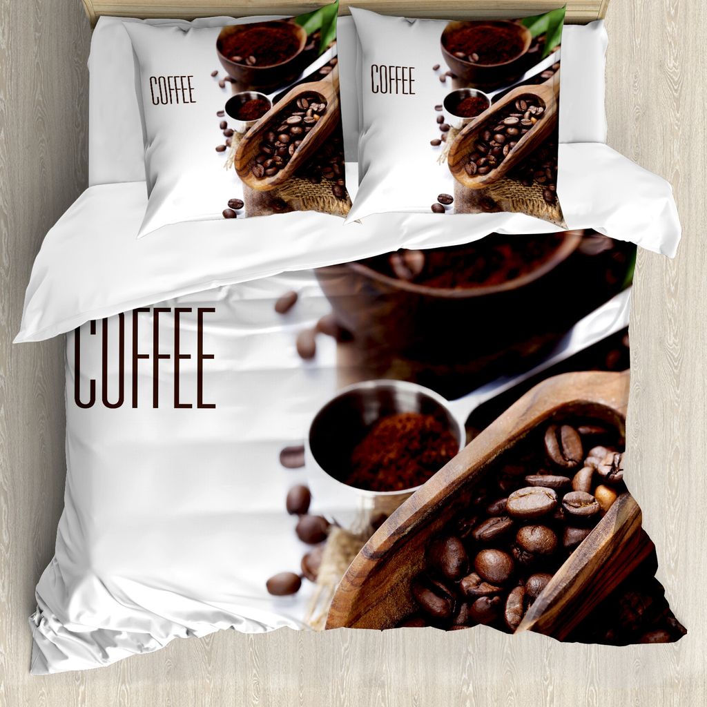 ABAKUHAUS Kaffee Bettbezug, Gemahlene Kaffeebohnen, Milbensicher Allergiker geeignet mit Kissenbezügen, 155 cm x 220 cm - 80 x 80 cm, Braun Grün