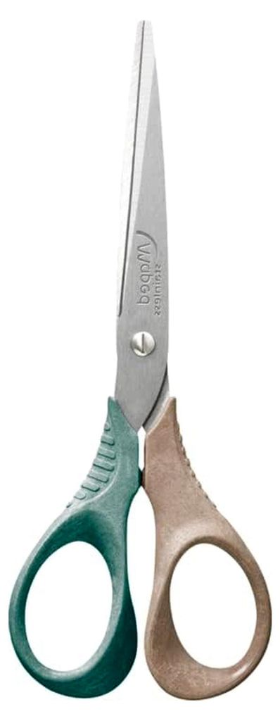 Nachhaltige Schul- und Bastelschere SMILING PLANET SHAPE 16 cm - ergonomische 3D-Griffe ausem Holzfaserverbundkunststoff
