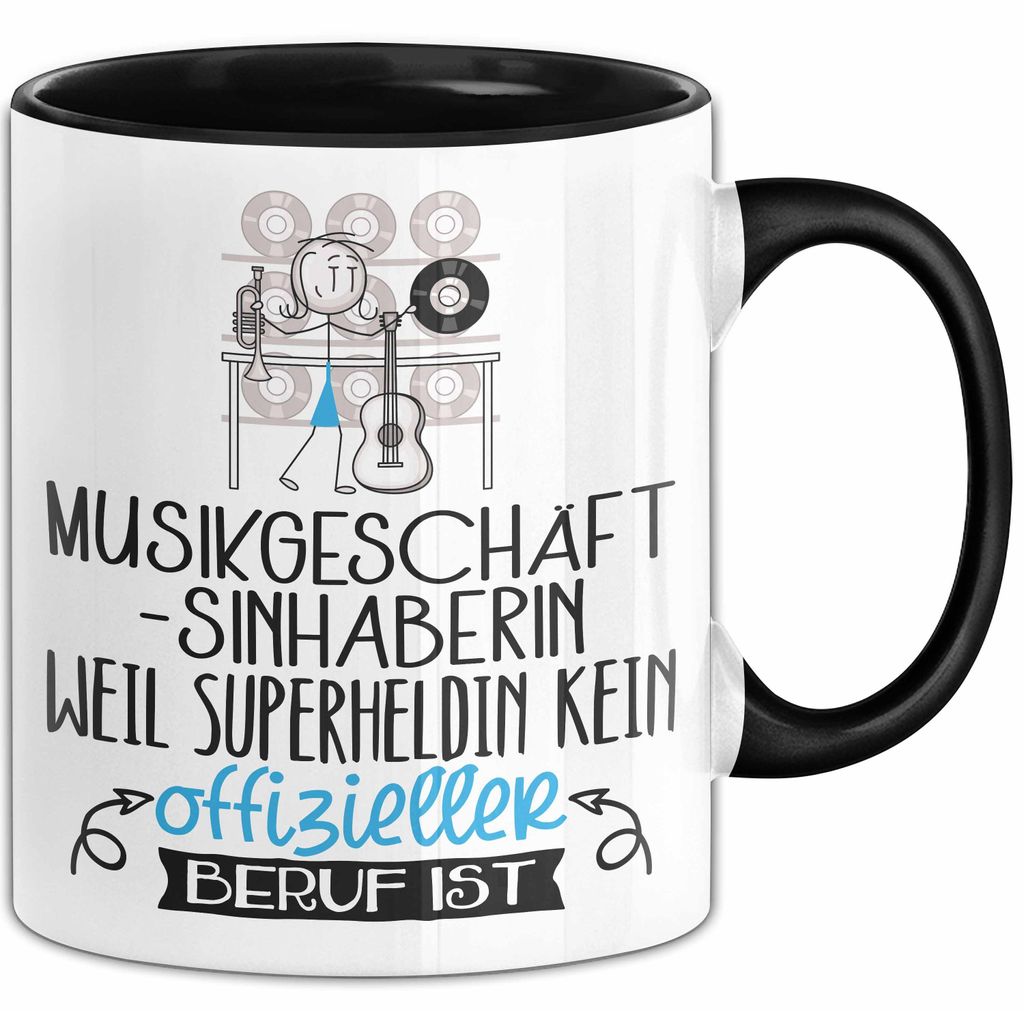 Musikgeschäftsinhaberin Geschenk Tasse Lustiger Spruch Musikgeschäftsinhaberin Weil Superheldin Kein Offizieller Beruf Ist Geschenkidee (Schwarz)