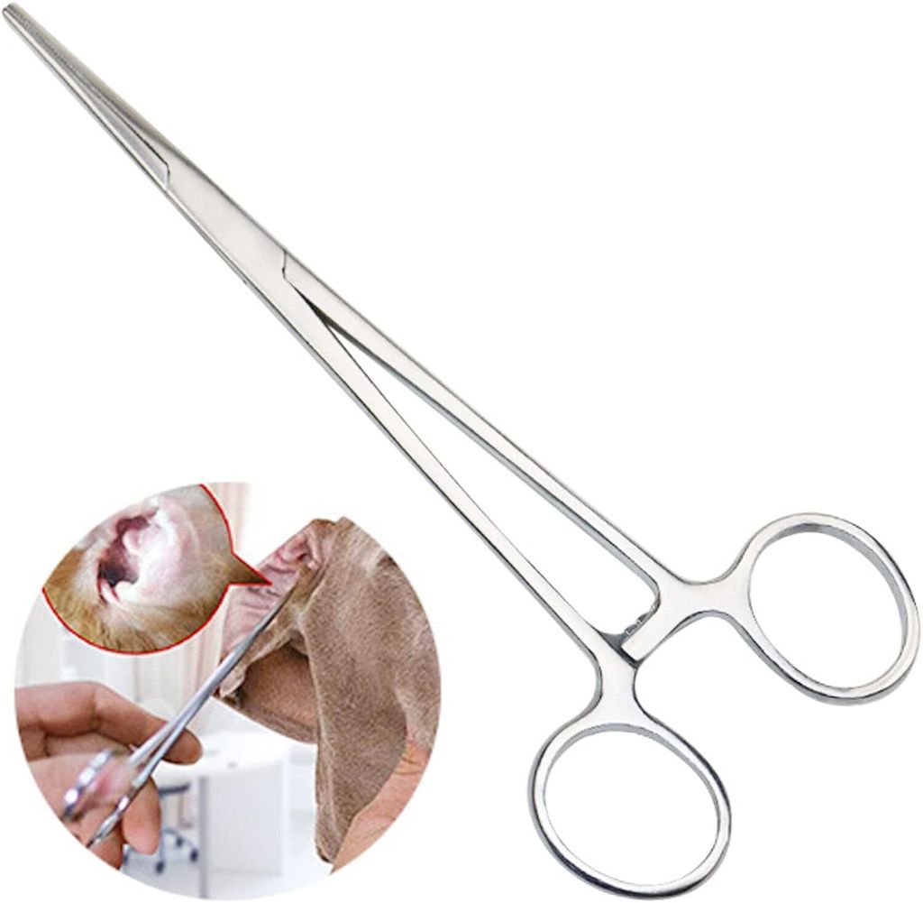 Arterienklemme,Zeckenentfernung,Hämostatische Pinzette in Gerader Ausführung für Haustiere,Pinzette Aus Edelstahl,Hund Katze Haustier Schere Ohr...