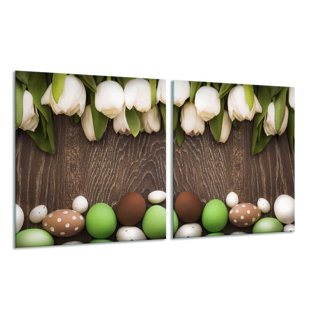 Herdabdeckplatte Ceran 2-Teilig 2x40x52 Ostern Weiß Abdeckung Spritzschutz Glas