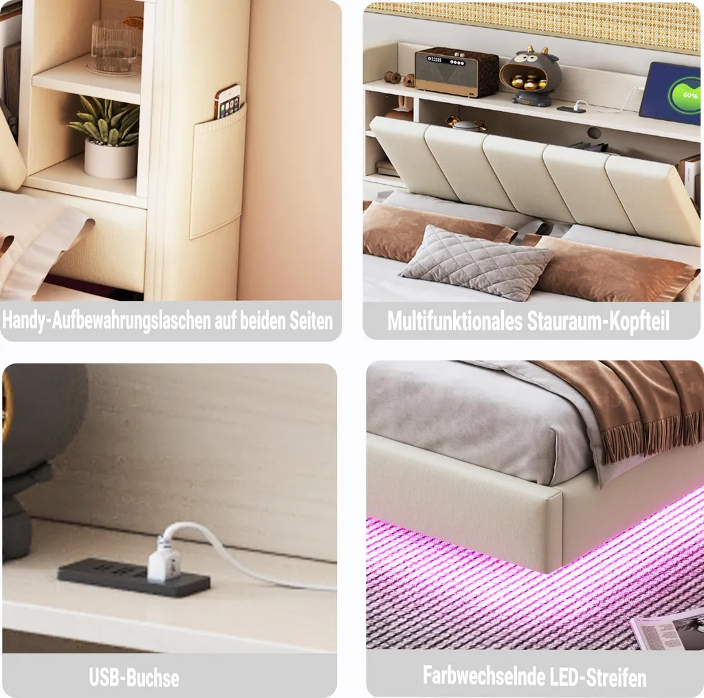 Lit Double 140x200 Idéal pour Optimiser l'Espace avec Ports USB - 7