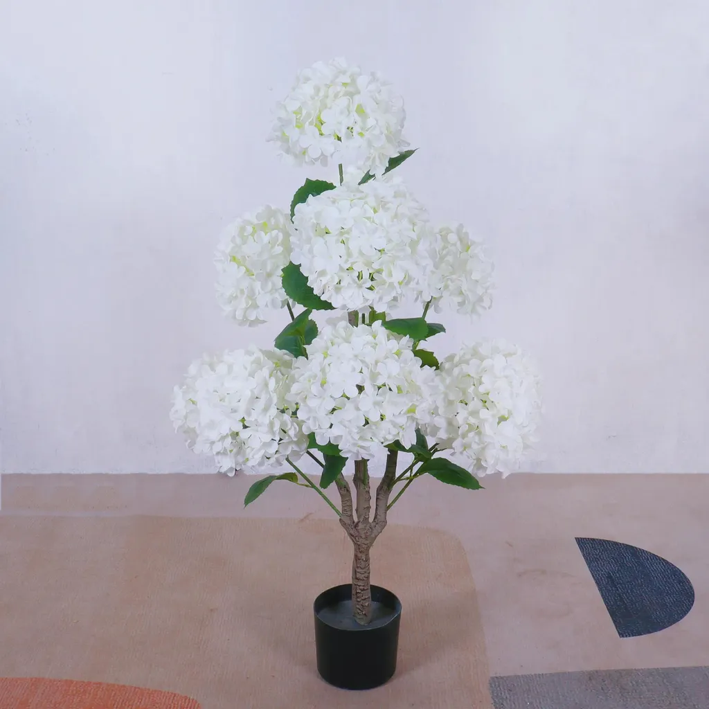 Bonsaï Hortensia Blanc Artificiel 90 cm - Plante de Table pour Balcon - 5