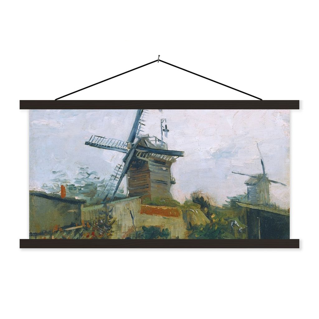 MuchoWow Textilposter Windmühlen auf dem Montmartre - Vincent van Gogh 60x30 cm mit schwarzem Rahmen - Textilien