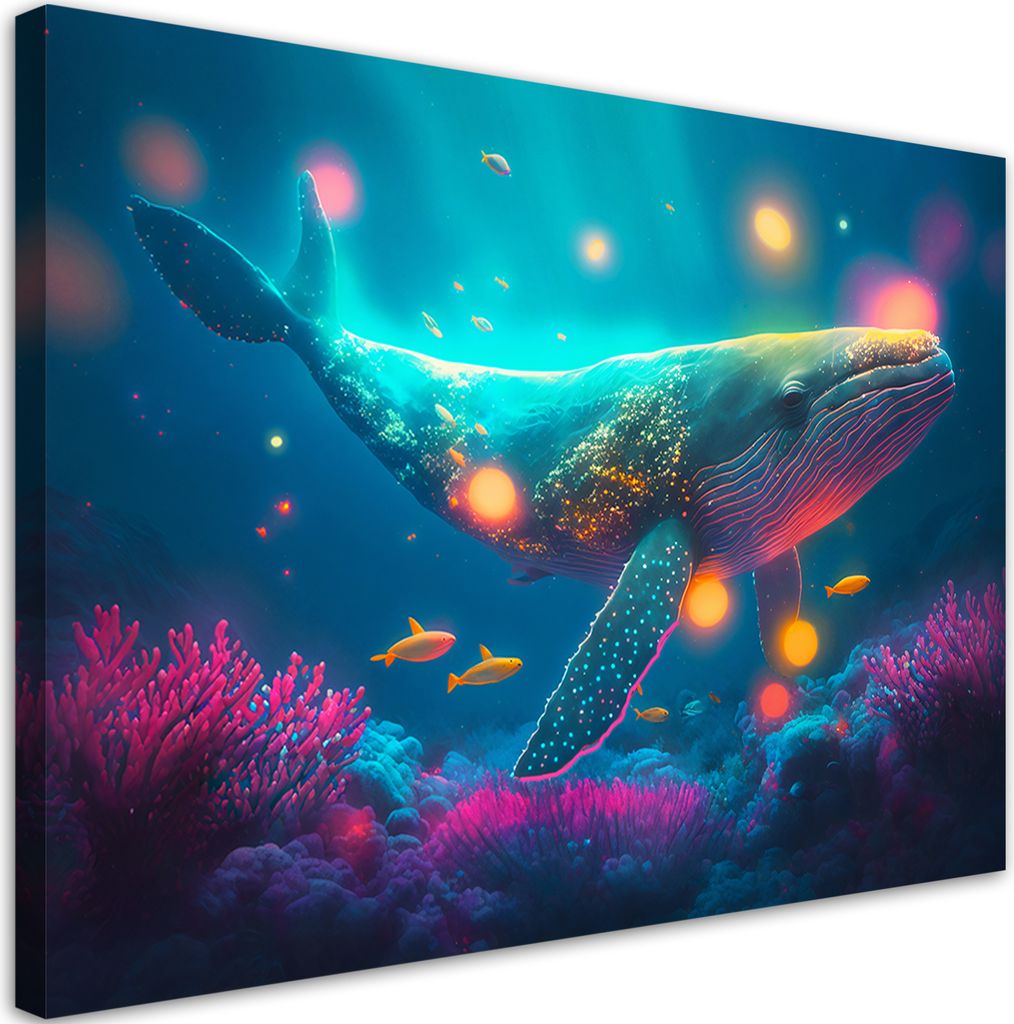 Leinwandbild Magischer Wal 90x60 Feeby Bunt bild für die wand bereit zum aufhängen