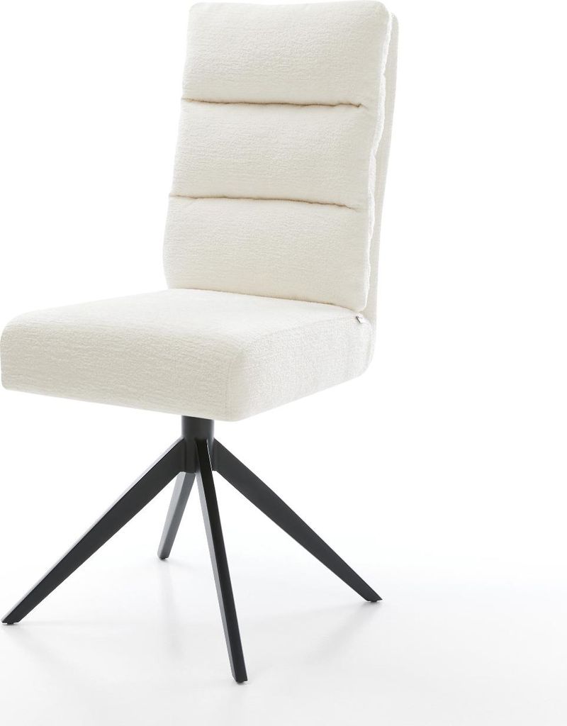DELIFE Drehstuhl Pela-Flex Bouclé Soft Beige Kreuzgestell breit Schwarz 360° drehbar Wippfunktion Taschenfederkern