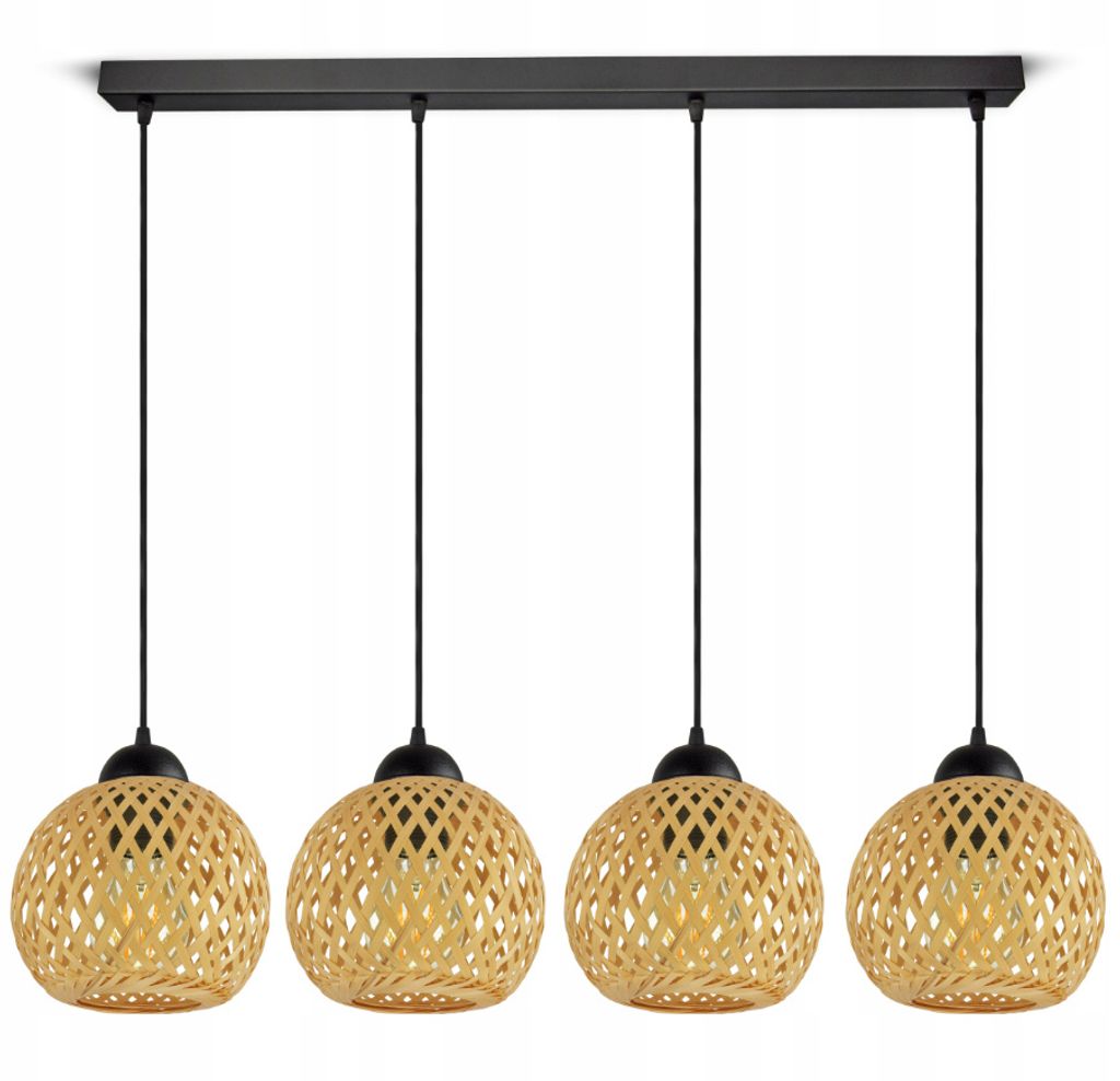 LUXOLAR Pendelleuchte Natural Bambus 4 flammig E27 60 W - Hängelampe für Wohnzimmer, Küchen - Pendelleuchte BOHO Design