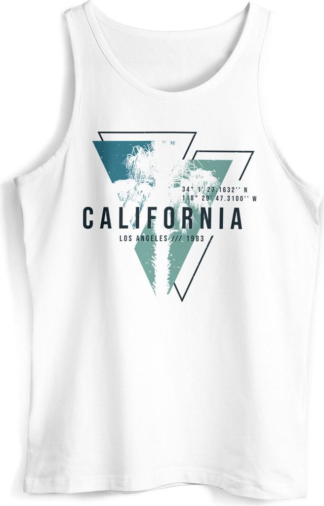 Herren Tank-Top California Los Angeles Surfing Motiv Sommer Fashion USA Streetstyle Print Aufdruck Muskelshirt Neverless weiß XL