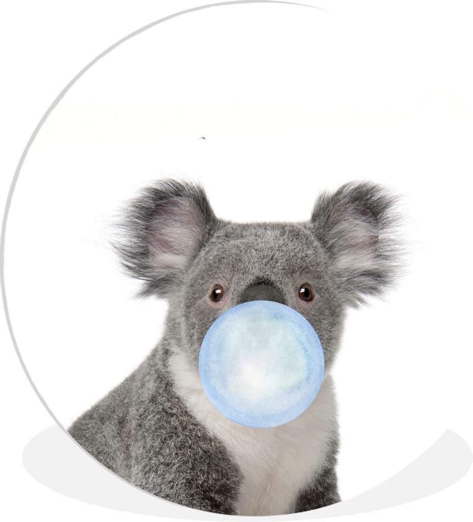 MuchoWow Rundes Wandbild - Runde Bilder Tiere - Koala - Blau - Kaugummi - Kinder - Junge Ø 90 cm Kreis Wanddekoration Kunststoff - Wandkreis - W...