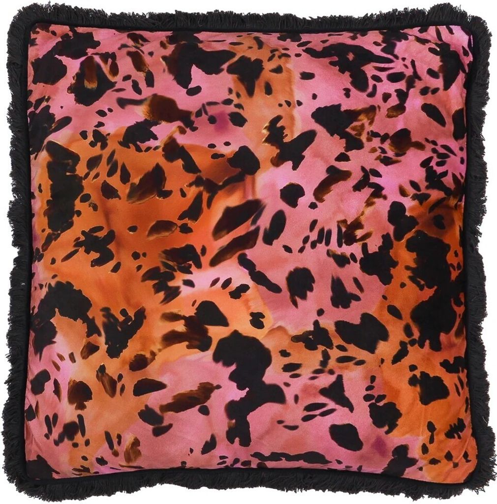 Paoletti - Tierprint - Kissenhülle "Colette", Satin Mit Fransen RV2944 (45 cm x 45 cm) (Bunt)