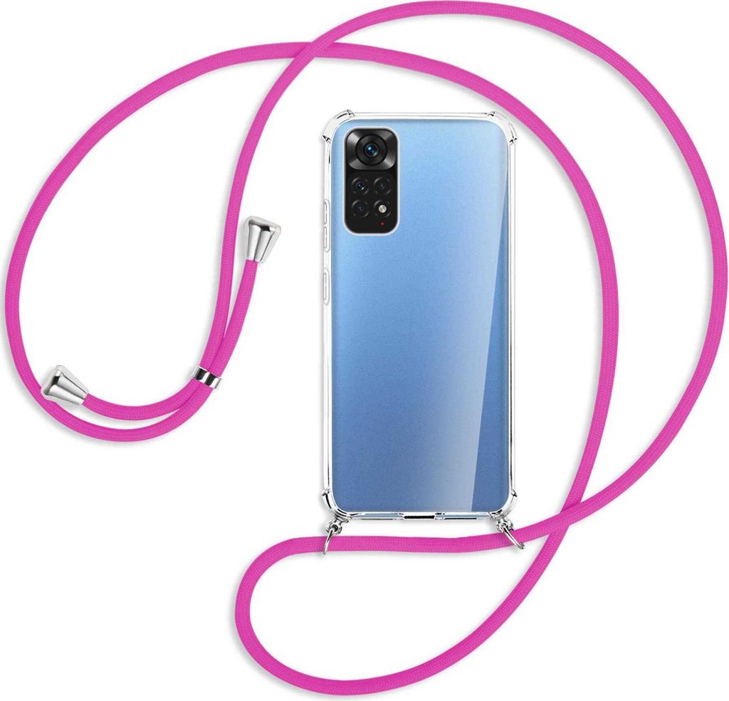 Handykette Backcover-Schutzhülle mit Band (Metall silberfarben) für Xiaomi Redmi Note 11S 4G - hot pink