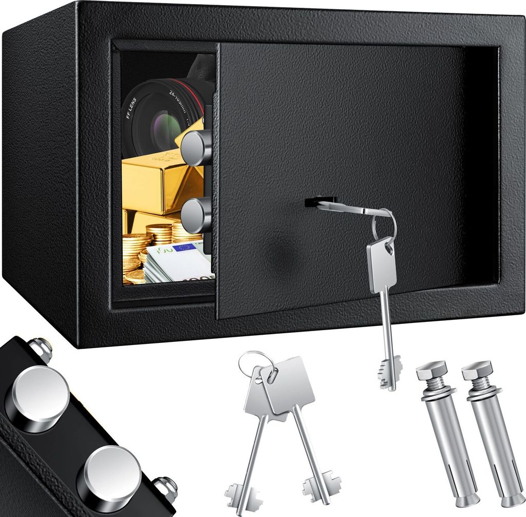 KESSER Möbeltresor mit Doppelbartschloss, Safe Tresor Geldschrank Boden-Wandtresor Wandsafe 30x20x20cm ink. 2 x Schlüssel & Befestigungsschraube