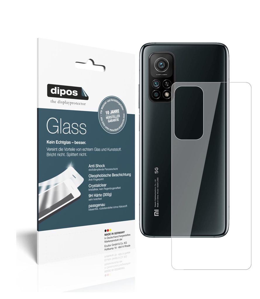 1x Schutzfolie für Xiaomi Mi 10T Rückseite - Anti-Shock 9H Folie dipos Glass Kunststoffglas